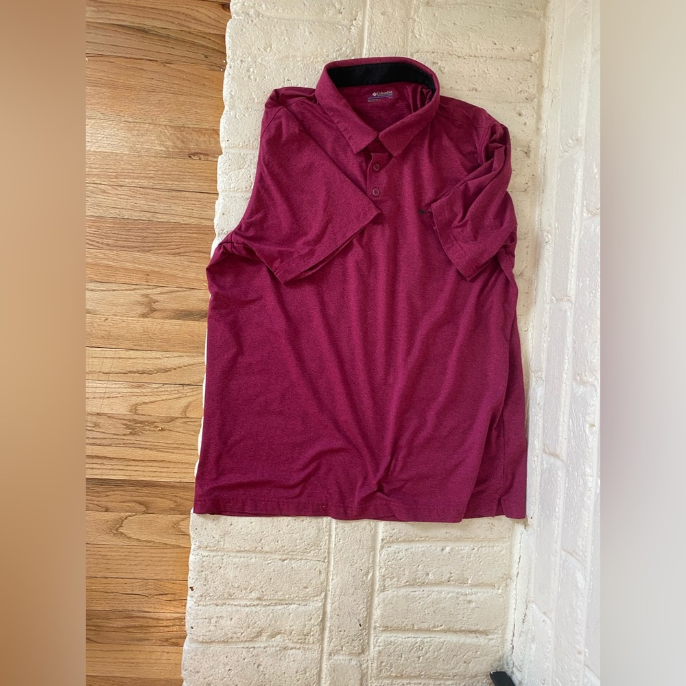 Men’s collared shirt, size large. Columbia, maroon/wine red color.